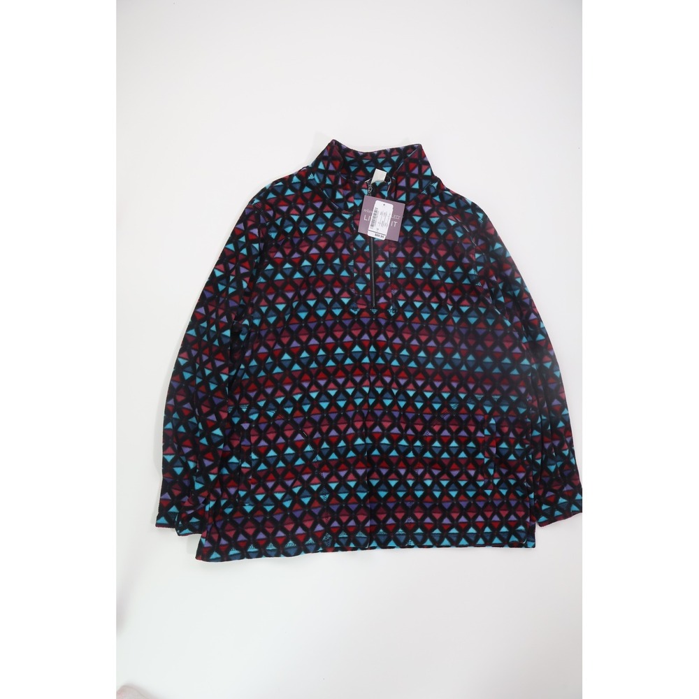 CJ Banks Fleece Pullover Geometric Quarter Zip 1X Multicolor‎ Casual Sweater